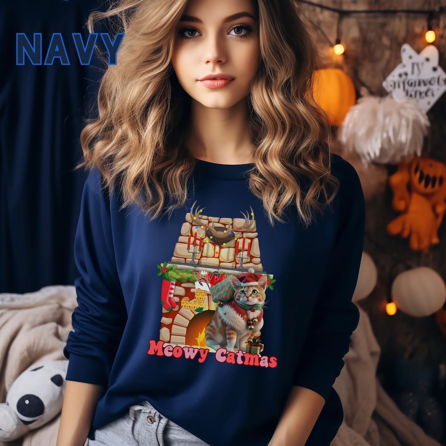 Funny Christmas Cat Sweatshirt | Meowy Christmas Cat Sweater | Christmas Gifts for Cat Lovers - Christmas Lights Shirt, Christmas Cats Shirt Sweatshirt   