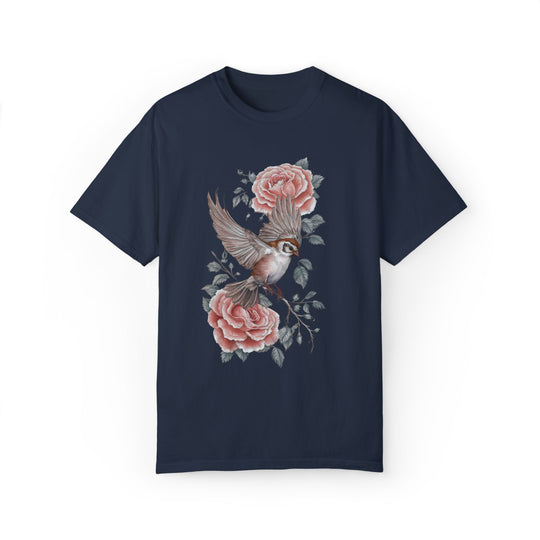 Bird and Rose Unisex Tee T-Shirt Printify Navy S