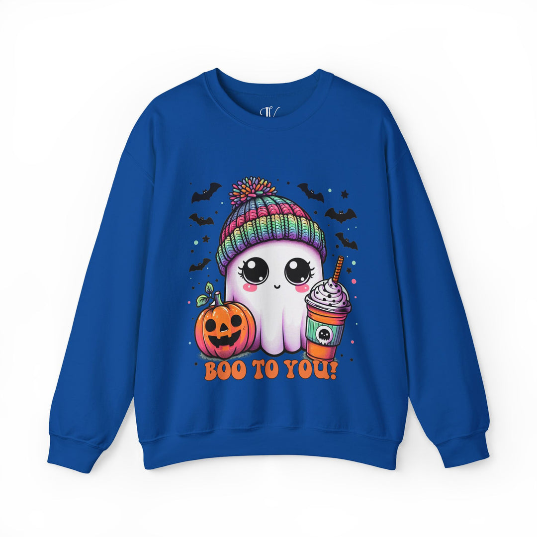 Cute Ghost Boo to You Halloween Sweatshirt Sweatshirt Printify S Royal