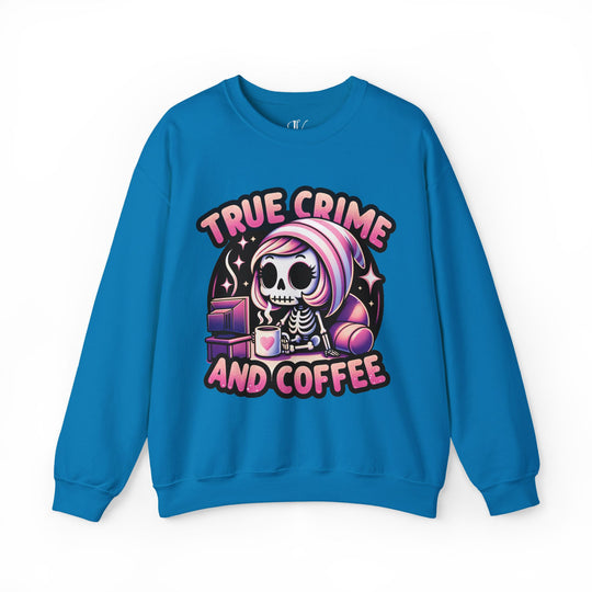 True Crime and Coffee: Skeleton Sweatshirt Sweatshirt Printify S Sapphire
