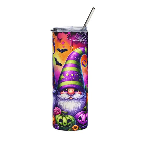 Halloween Gnome 20oz Stainless Steel Tumbler — Cute & Creepy Pumpkins, Bats & Spiderwebs Mug Printify