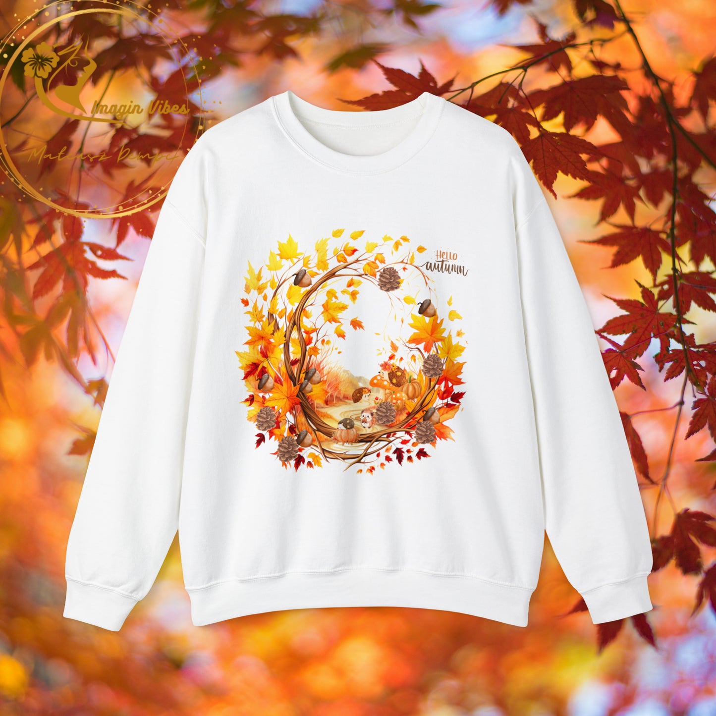 Hello Autumn Sweatshirt | Fall Design | Fall Seasonal Sweatshirt | Autumn Tree Sweatshirt S White 
