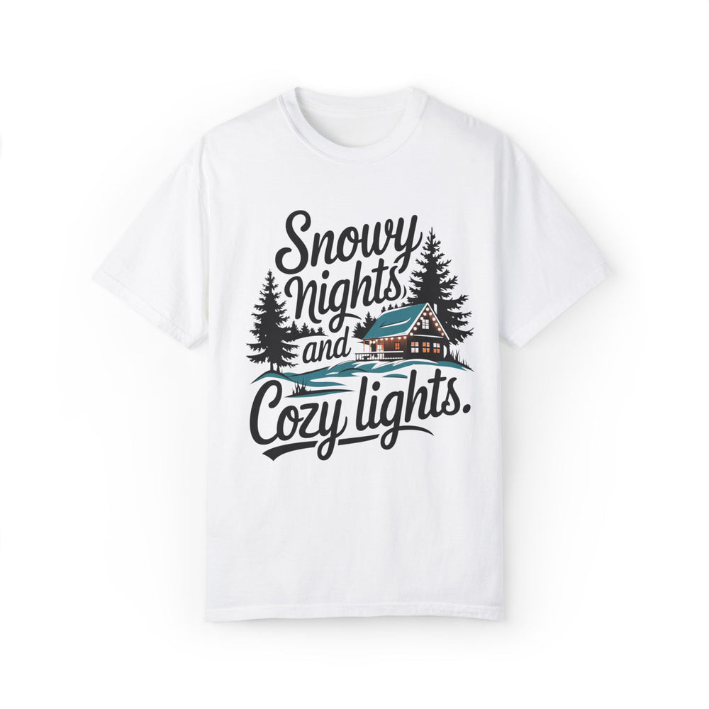 Snowy Nights and Cozy Lights Unisex T-shirt T-Shirt Printify White S