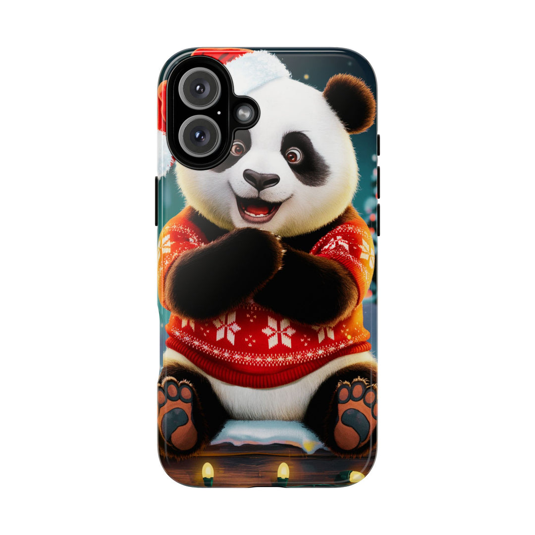 Phone Case - Festive Christmas Panda in Sweater Phone Case Printify iPhone 16 Plus Glossy