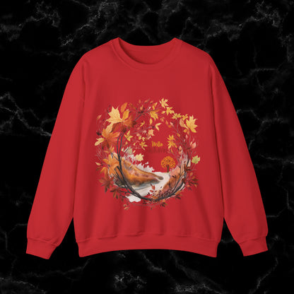 Hello Autumn Sweatshirt | Fall Design | Fall Seasonal Sweatshirt | Autumn Lover Sweatshirt S Red 