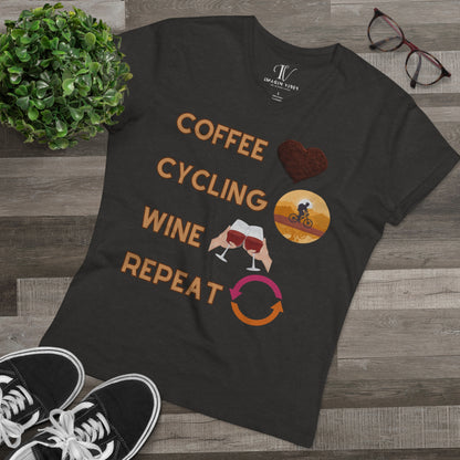Minimalistic Bicycle T-Shirt for Men - Cotton Shirts, Eco-Friendly Gift for Coffee and Cycling Enthusiasts V-neck Dark Heather Grey S 