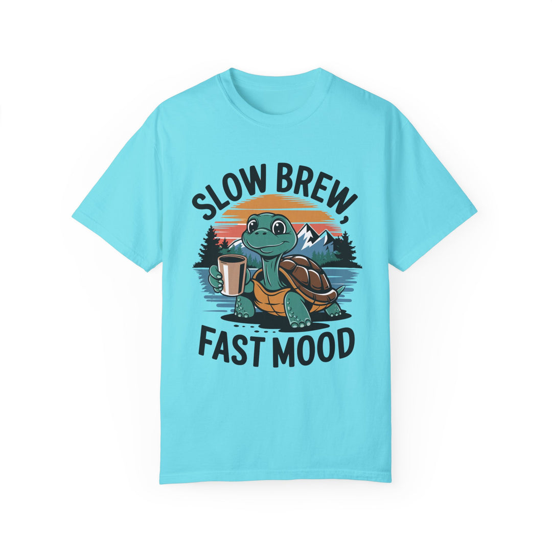 T-shirt Slow Brew, Fast Mood Turtle Coffee T-Shirt Printify Lagoon Blue S