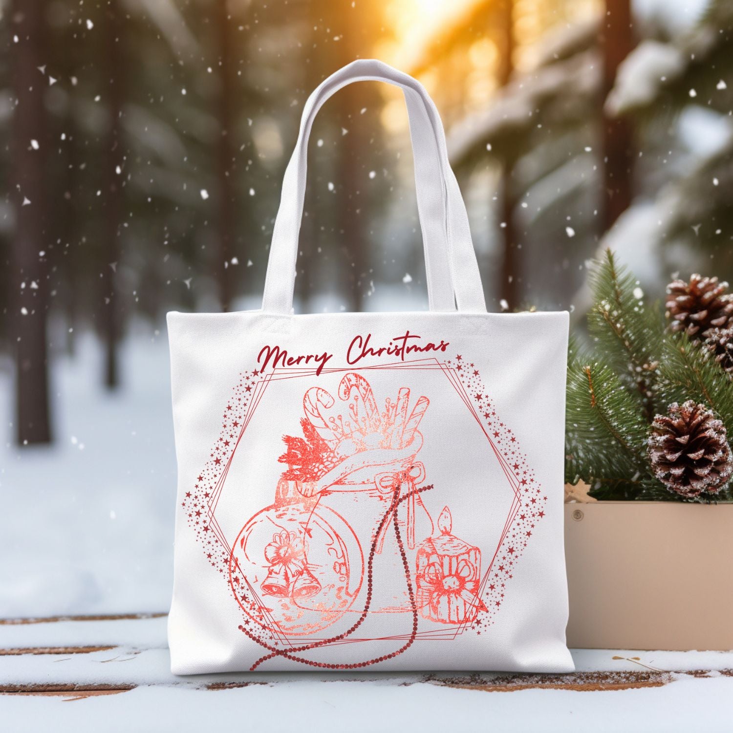 Christmas Tote Bag | Family Gift | Stylish Holiday Carryall with Christmas Sack Design Accessories   