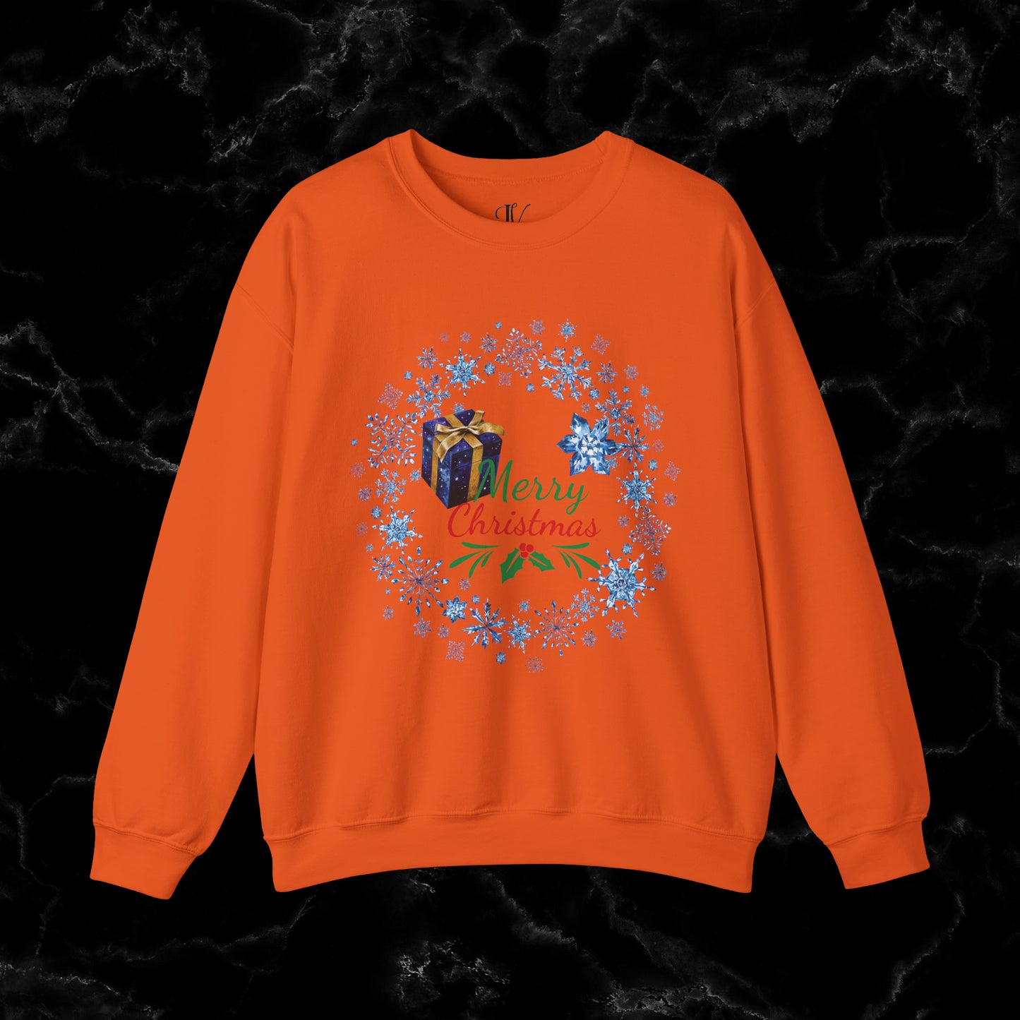 Merry Christmas Sweatshirt - Matching Christmas Shirt, Wreath Design, Holiday Gift Sweatshirt S Orange 