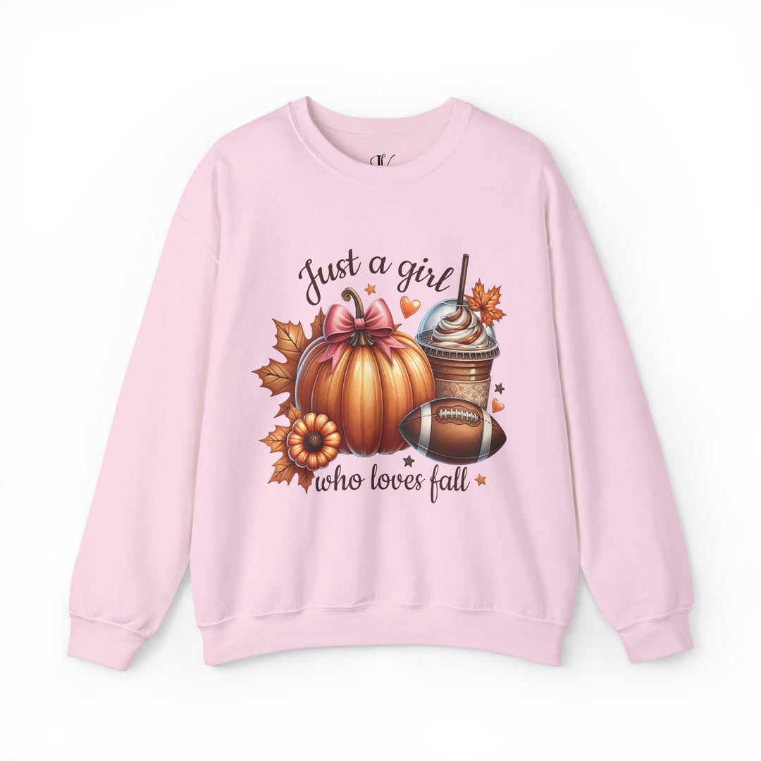 Just a Girl Who Loves Fall Sweatshirt Sweatshirt Printify S Light Pink