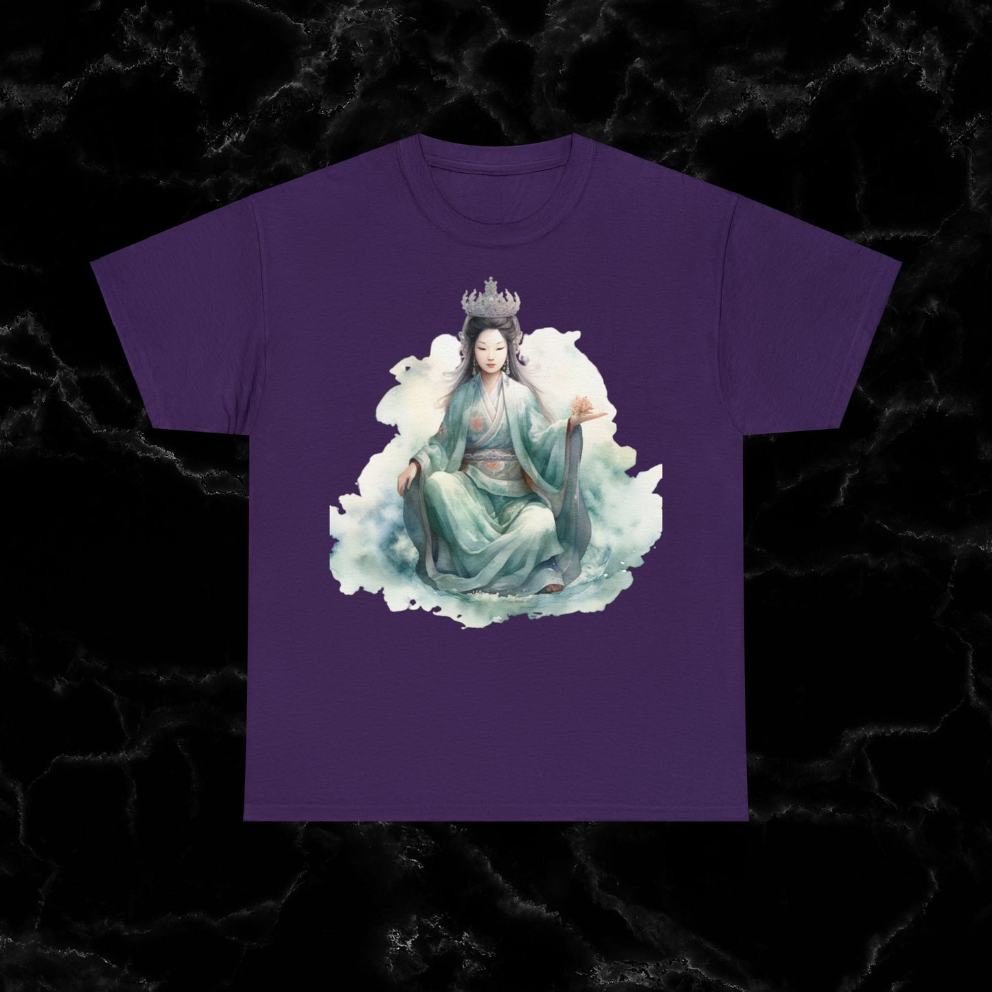 Quan Yin Spiritual Tee - Goddess of Compassion, Unisex Garment-Dyed T-shirt, Goddess of Mercy T-Shirt Purple S 