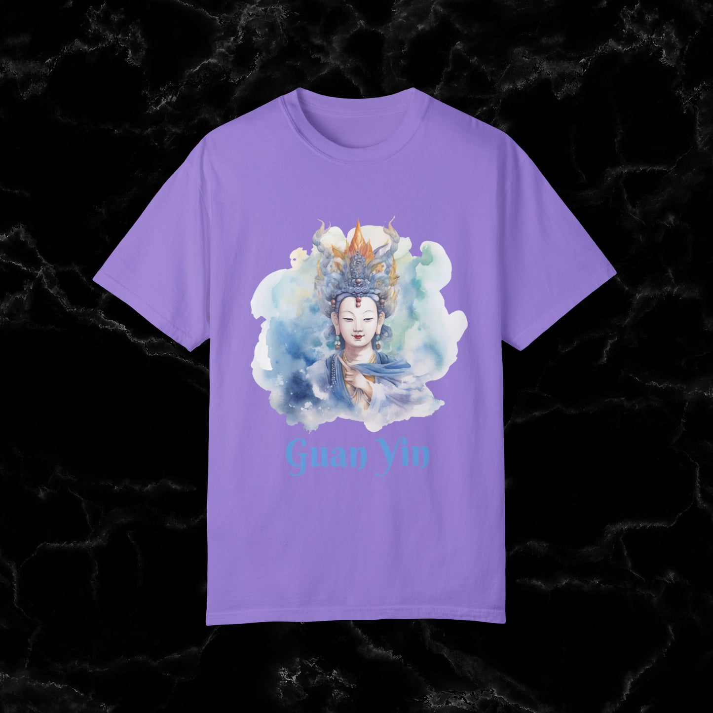 Quan Yin Spiritual Tee - Goddess of Compassion, Unisex Garment-Dyed T-shirt, Goddess of Mercy T-Shirt Violet S 