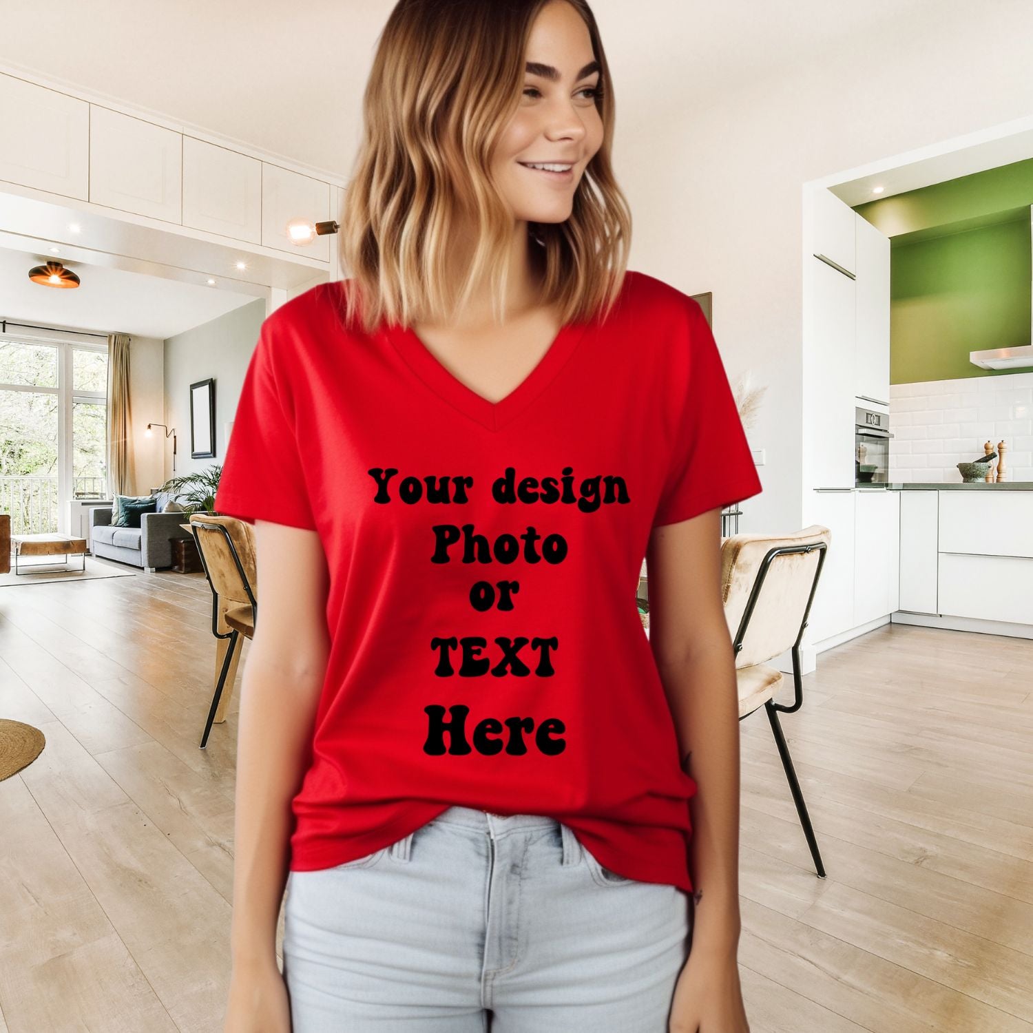 Express Your Unique Style with Our Custom V-Neck T-shirt - Personalized with Your Design, Photo, or Text | Made in USA V-neck   