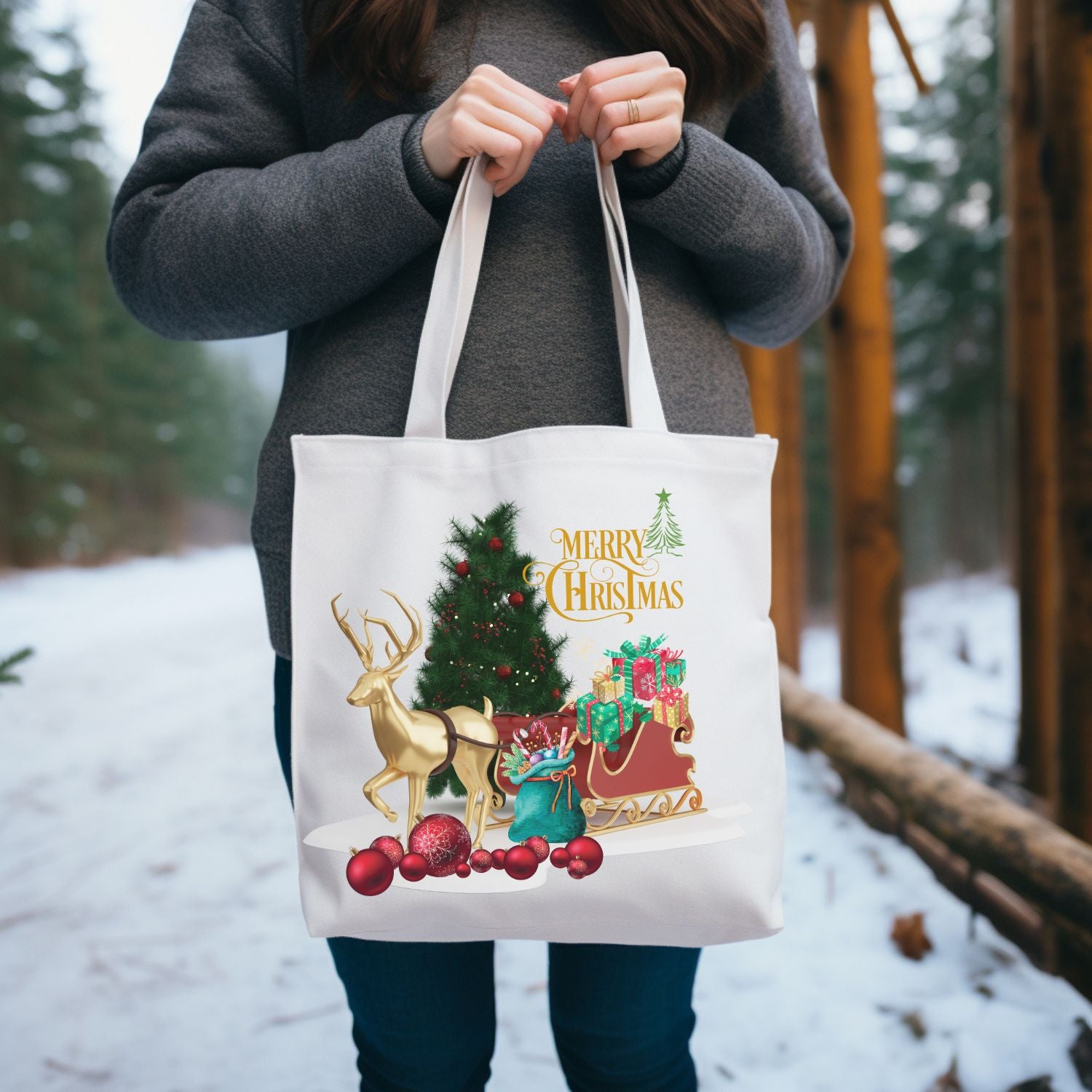 Christmas Tote Bag | Family Gift | Reindeer Stylish Holiday Carryall Accessories   