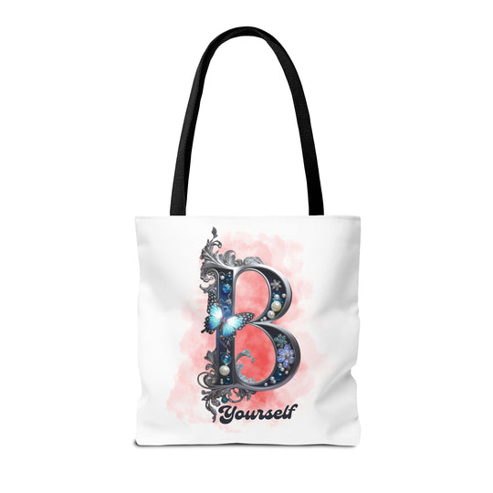 Elegant Feminine Tote Bag with Embellished 'B' and 'Yourself' Bags Printify