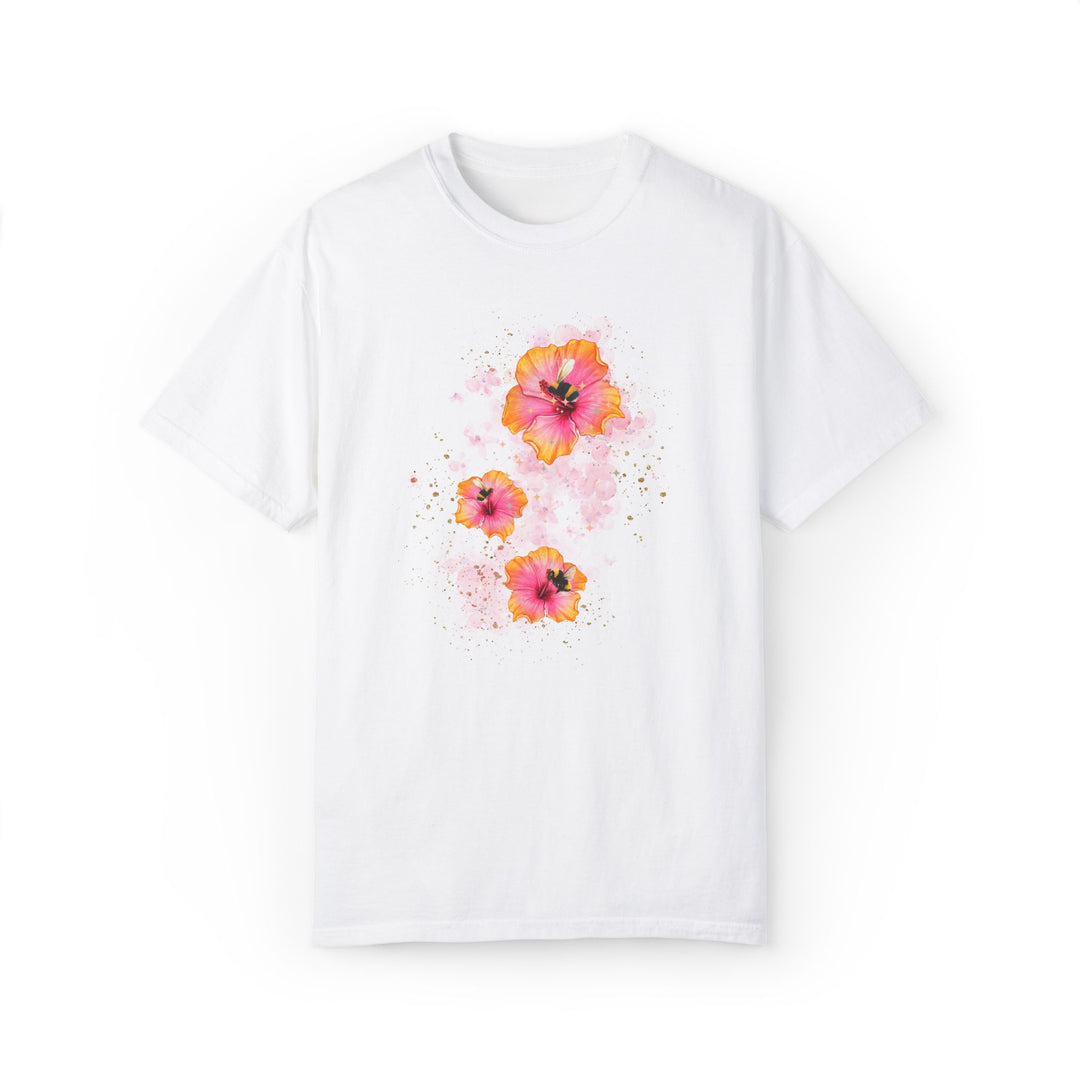 Hibiscus Flower And Bees T-shirt T-Shirt Printify White S