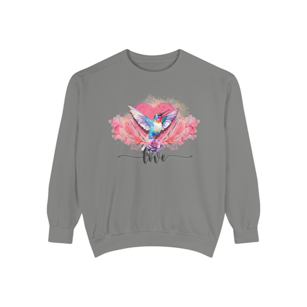 Romantic Hummingbird Love Sweatshirt Sweatshirt Printify Grey S