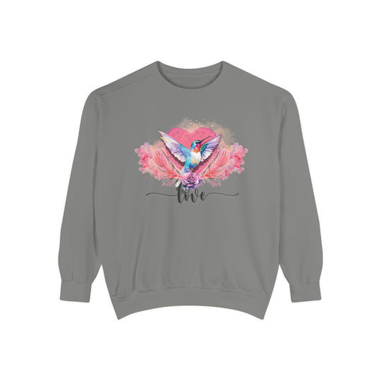 Romantic Hummingbird Love Sweatshirt Sweatshirt Printify Grey S