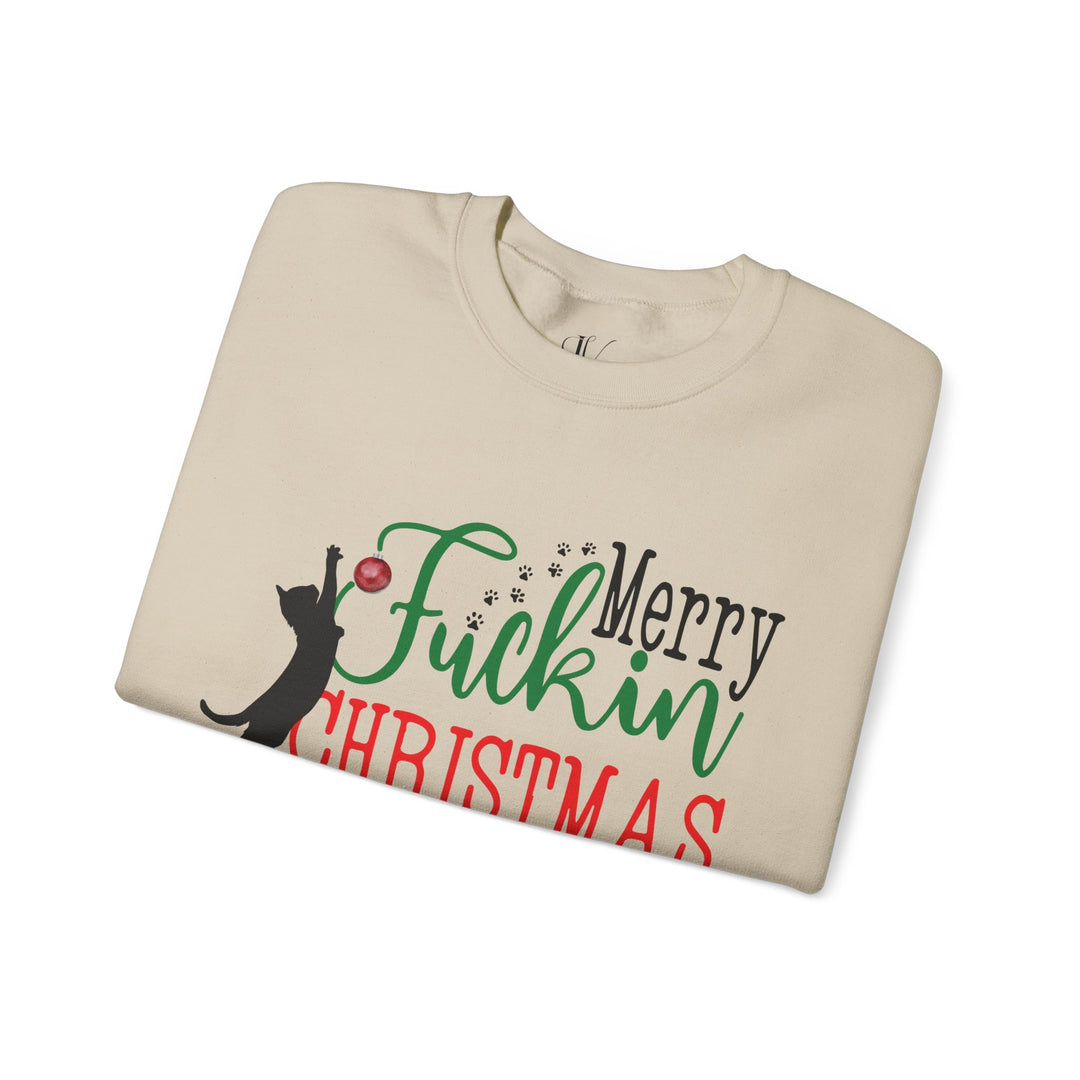 Christmas Cat Sweatshirt - Bold Profanity and Cat