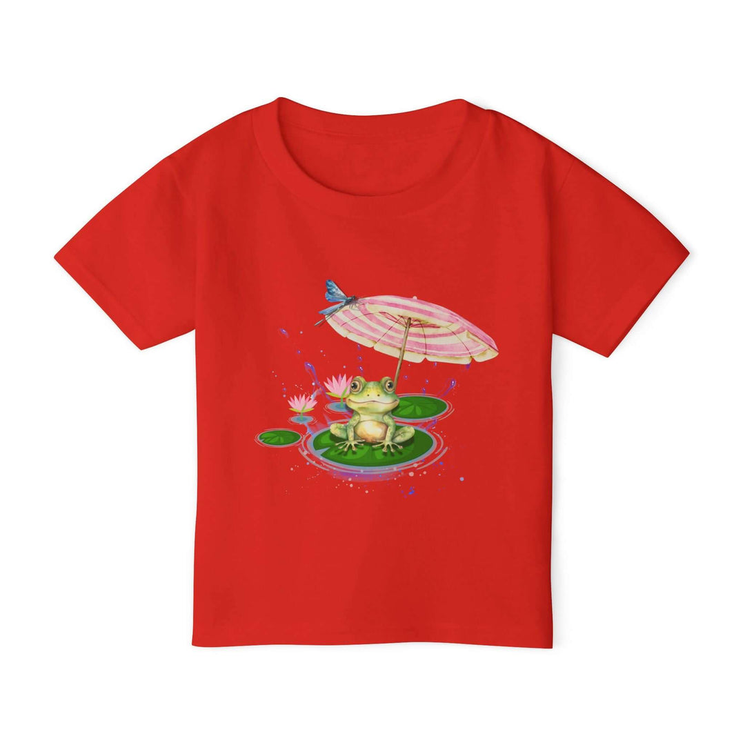 Toddler T-shirt with Cute Frog with Umbrella Kids clothes Printify Red 2T