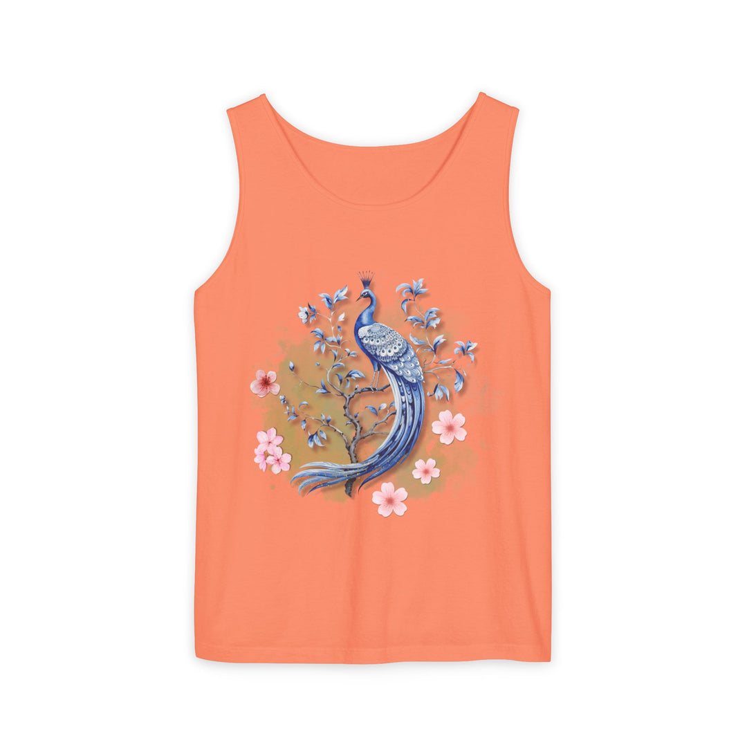 Tank Top - Elegant Blue Peacock and Pink Blossoms Tank Top Printify Melon S