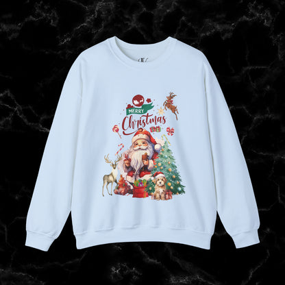 Merry Christmas Sweatshirt | Christmas Shirt - Matching Christmas Shirt - Santa Claus Merry Christmas Sweatshirt - Holiday Gift - Christmas Gift Sweatshirt S Light Blue 