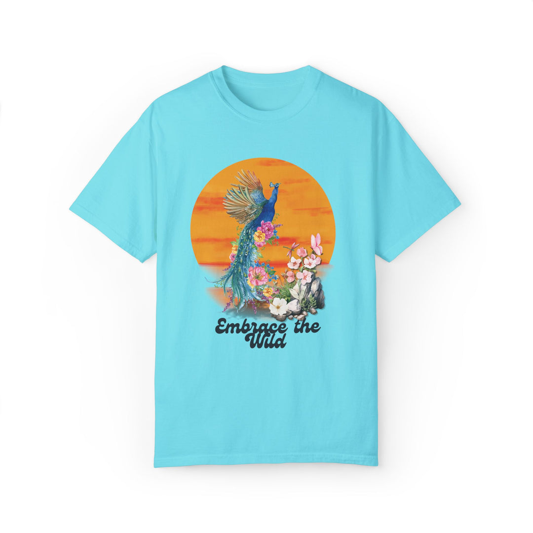 Peacock Boho-Chic T-shirt Embrace the Wild T-Shirt Printify Lagoon Blue S