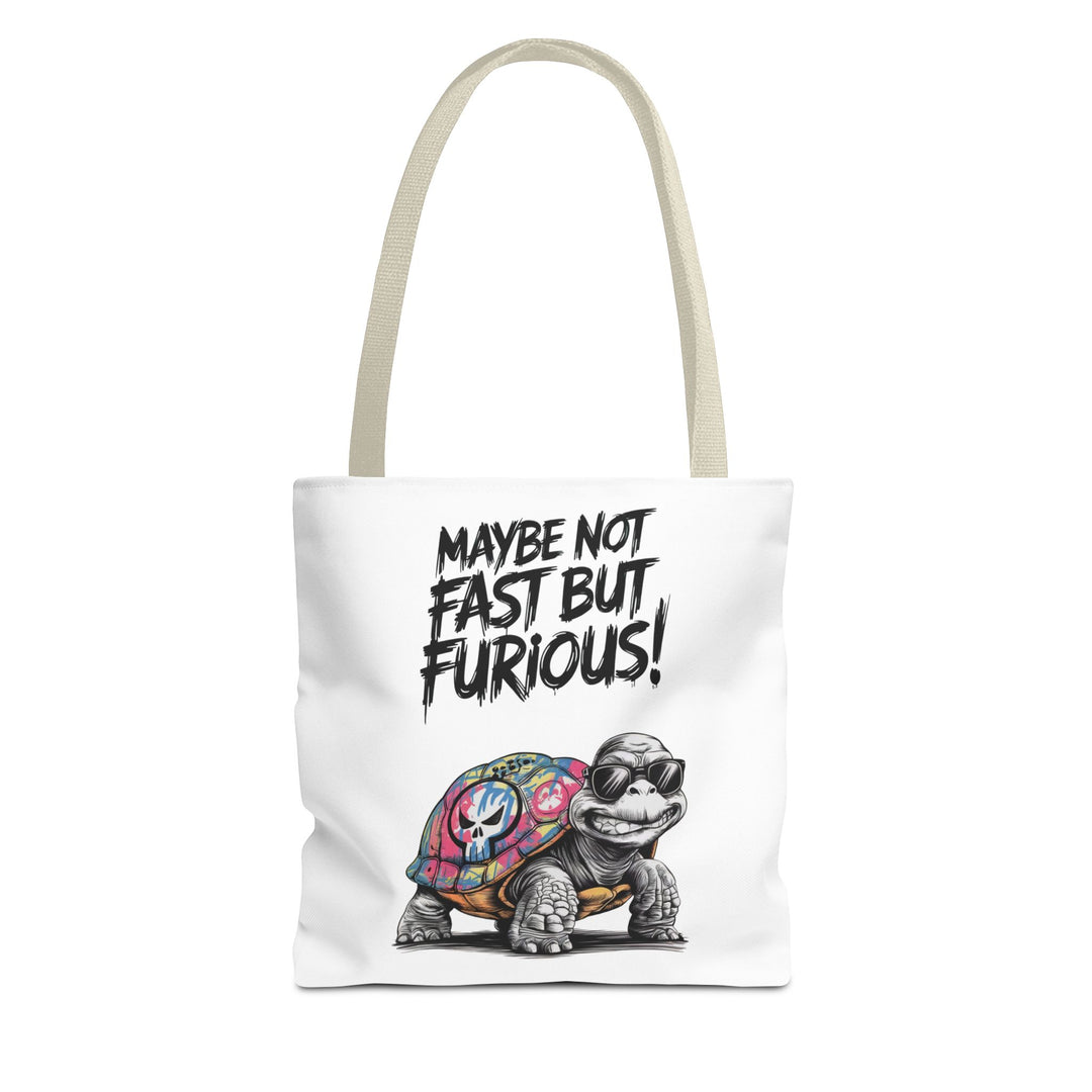 Funny Turtle Tote Bag - Maybe Not Fast But Furious Bags Printify 13" × 13'' Beige