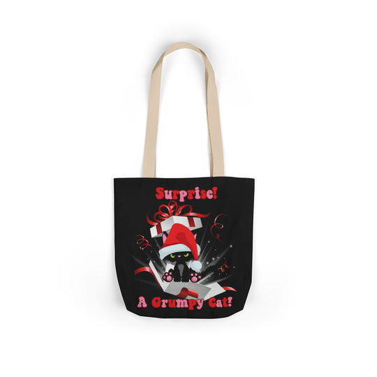 Canvas Tote Bag Grumpy Cat Christmas Surprise Accessories Printify 13" × 13'' Beige