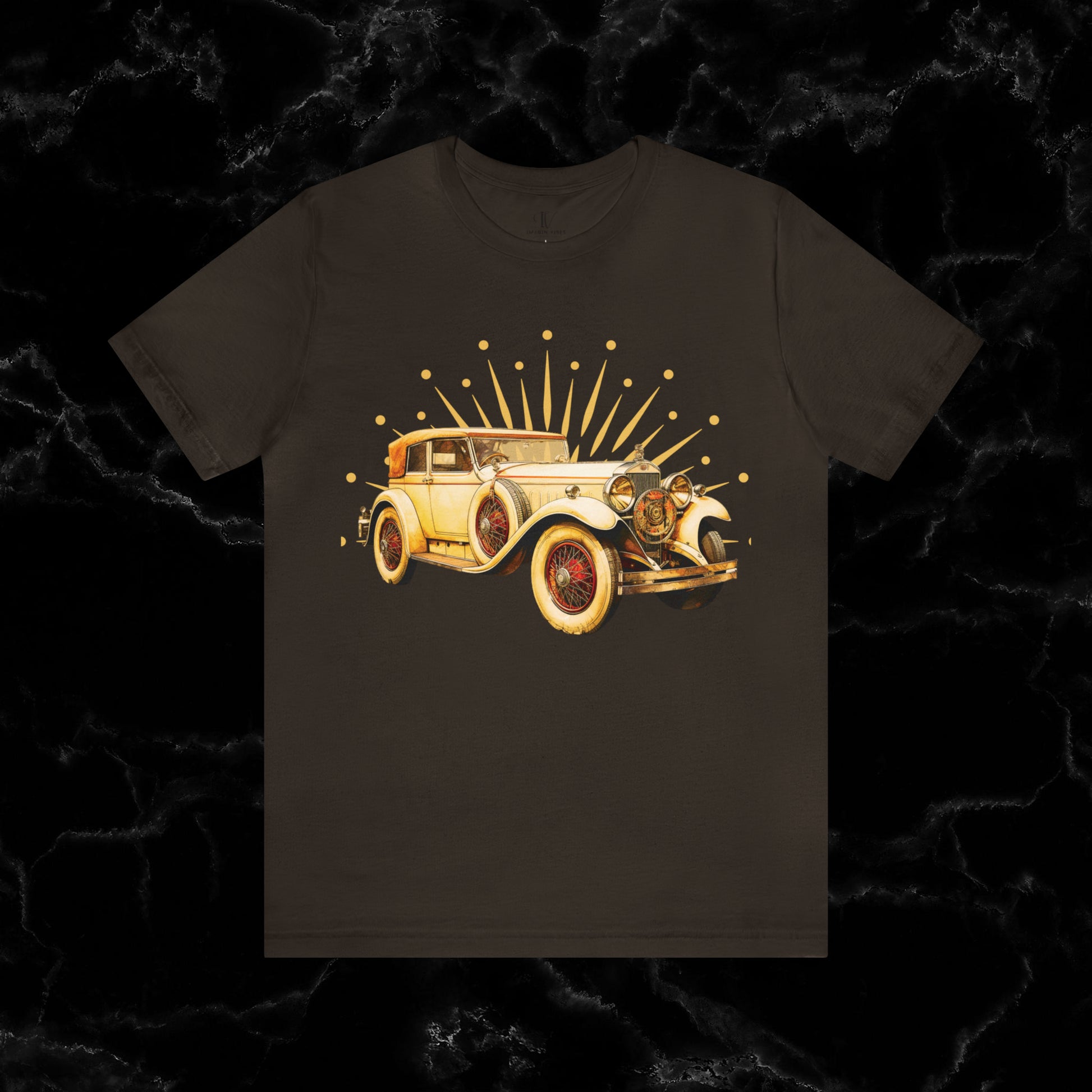 Vintage Car Enthusiast T-Shirt with Classic Wheels and Timeless Appeal T-Shirt Brown S 