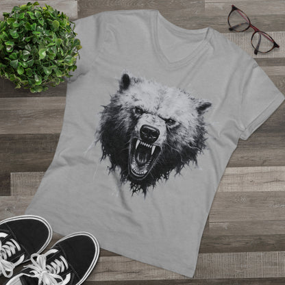 Angry Bear Close Up Men's Organic V-Neck T-Shirt | Fierce Wildlife Shirt | Nature Inspired Tee V-neck Heather Grey S 