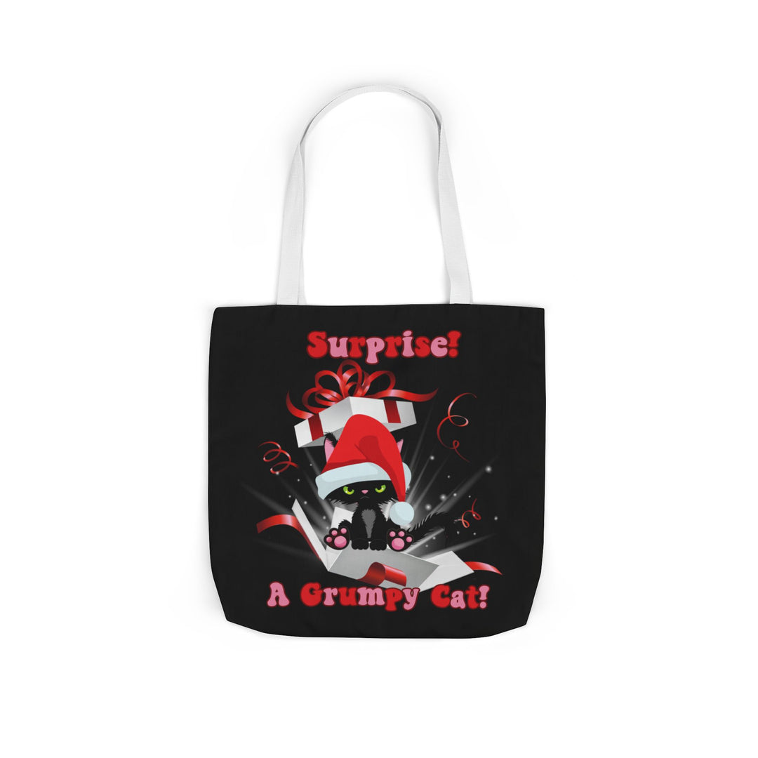 Canvas Tote Bag Grumpy Cat Christmas Surprise Accessories Printify 18" × 18'' White