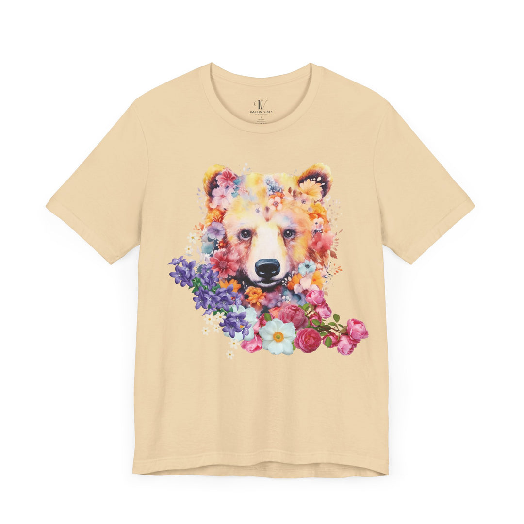 Floral Bear Face Nature-Inspired Tee T-Shirt Printify Soft Cream S