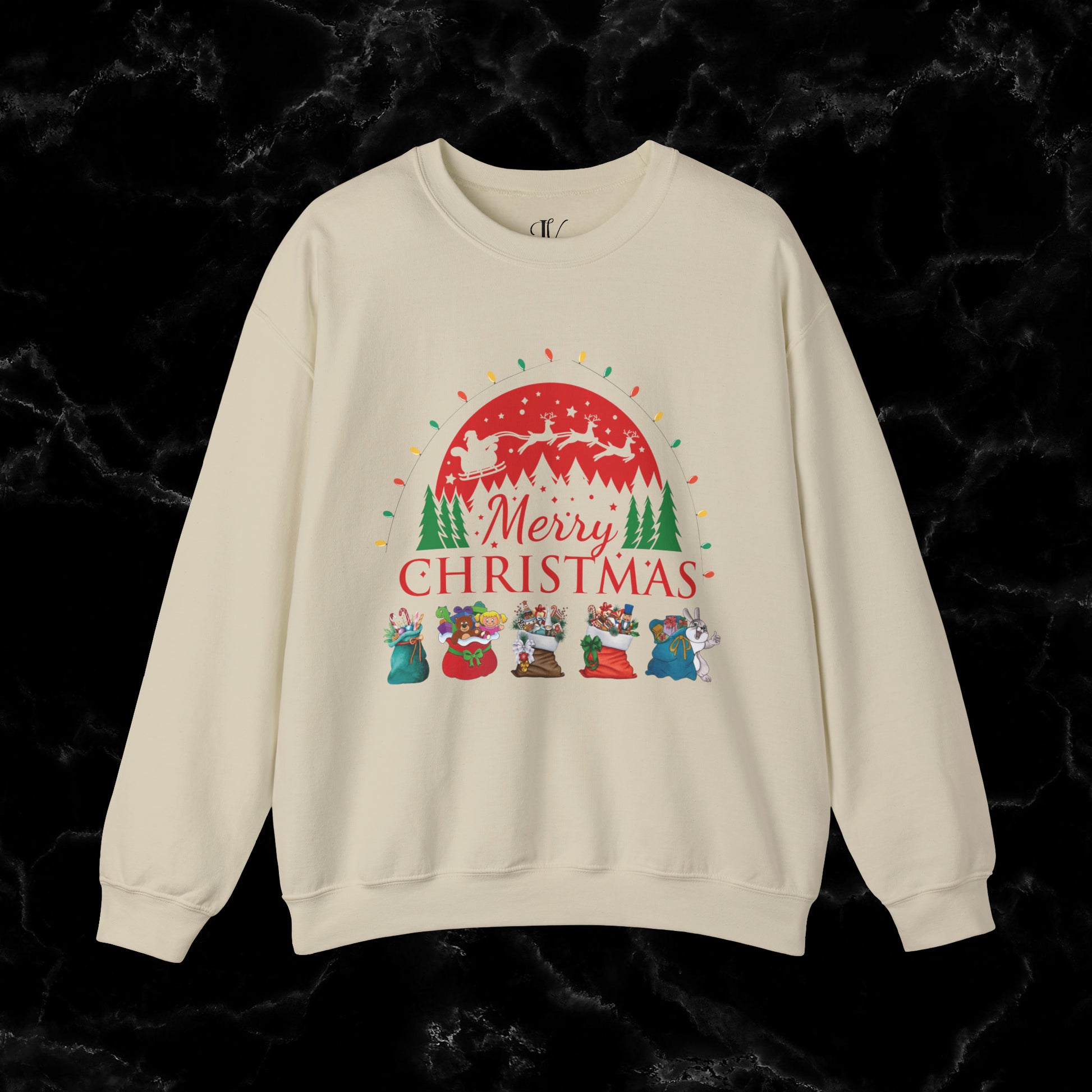 Merry Christmas Sweatshirt - Christmas Shirt with Santa and Festive Theme Sweatshirt S Sand 