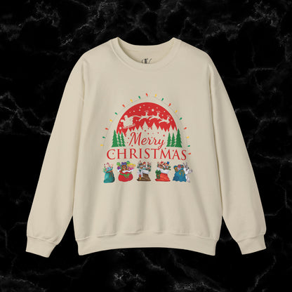 Merry Christmas Sweatshirt - Christmas Shirt with Santa and Festive Theme Sweatshirt S Sand 