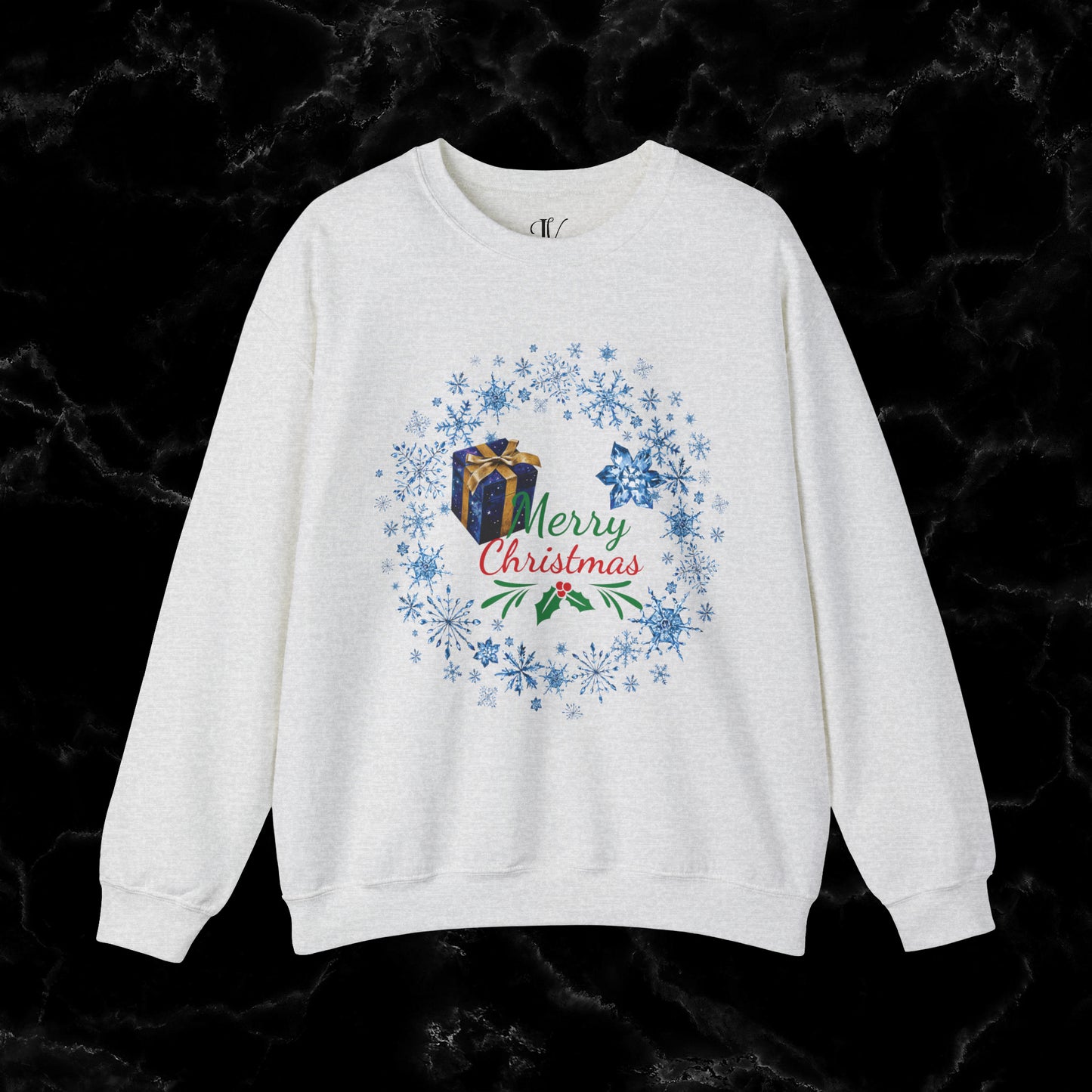 Merry Christmas Sweatshirt - Matching Christmas Shirt, Wreath Design, Holiday Gift Sweatshirt S Ash 
