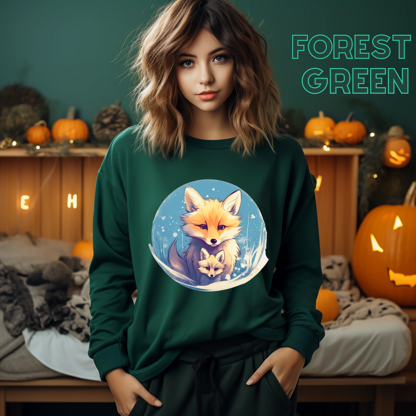 Vintage Forest Witch Aesthetic Sweatshirt - Cozy Fox Cottagecore Sweater with Mommy and Baby Fox Design Sweatshirt   