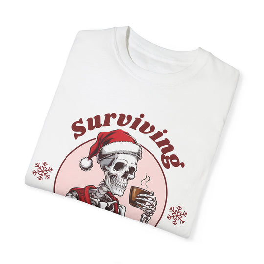 Skeleton Santa Hat Coffee Unisex T-shirt - Surviving January T-Shirt Printify