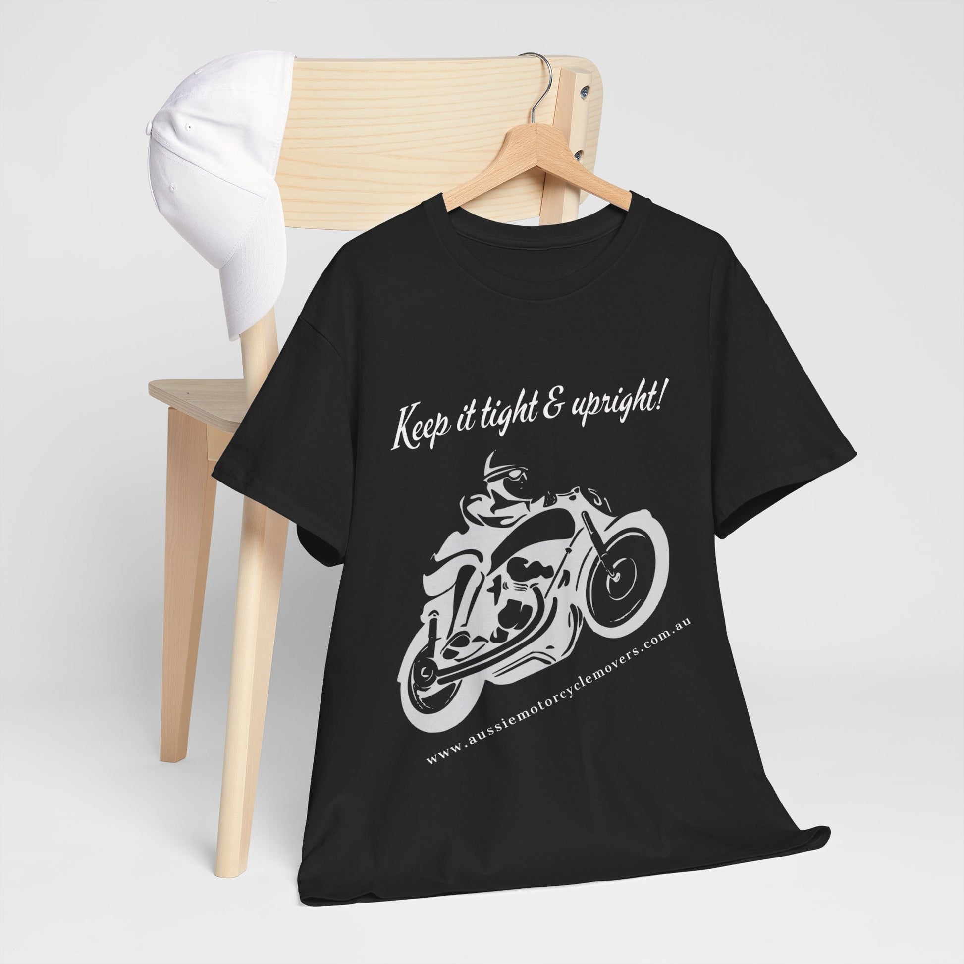 Aussie Motorcycle Movers Supporter T-Shirt | "Keep it Tight and Upright!" Mick Train Legendary Saying Tee T-Shirt Black S 