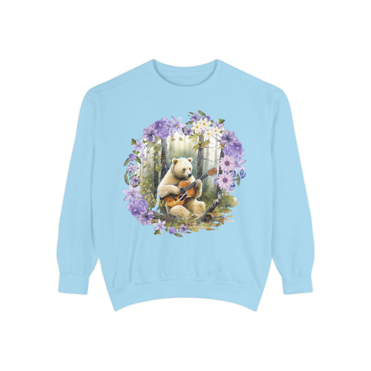 Bear Playing Violin Sweatshirt Sweatshirt Printify Chambray S