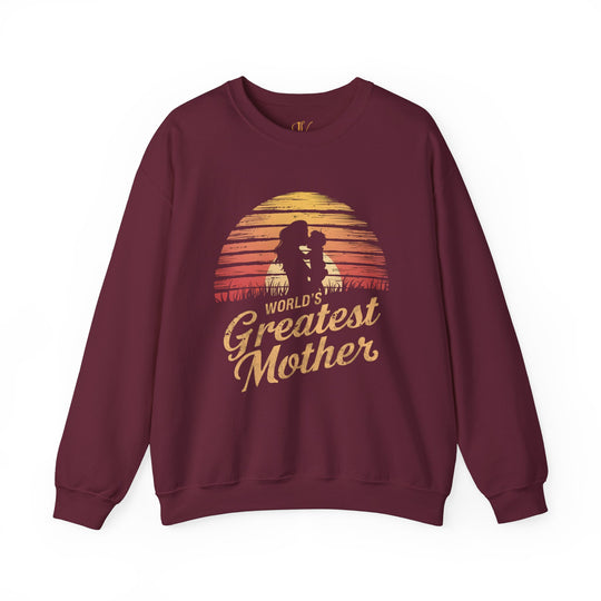 Mother & Child Sunset Silhouette Sweatshirt - World's Greatest Mother Sweatshirt Printify S Maroon