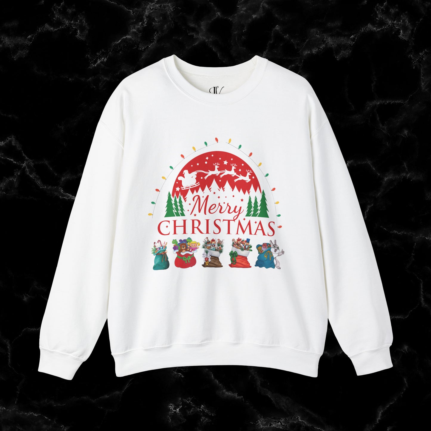 Merry Christmas Sweatshirt - Christmas Shirt with Santa and Festive Theme Sweatshirt S White 