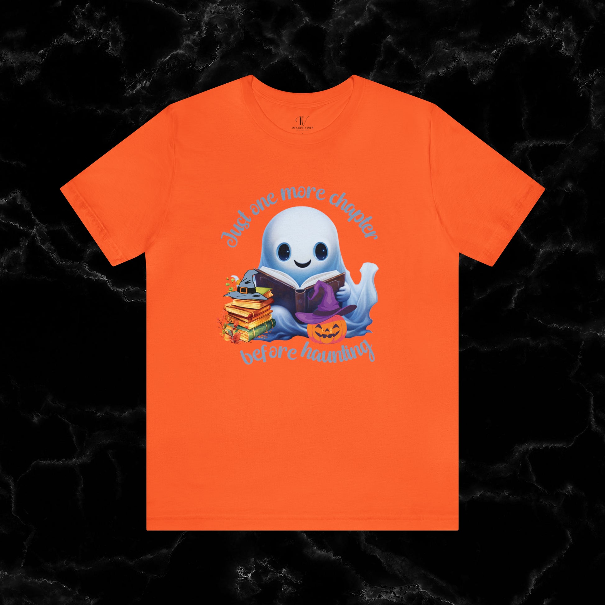 Just One More Chapter T-Shirt | Book Lover Halloween Tee - Librarian Shirt - Halloween Student Tee - Halloween Ghost Book Ghost Read Book T-Shirt Orange XS 