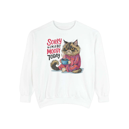 Moody Cat Sweatshirt Sweatshirt Printify White S