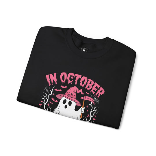 In October We Wear Pink: Breast Cancer Awareness Sweatshirt Sweatshirt Printify