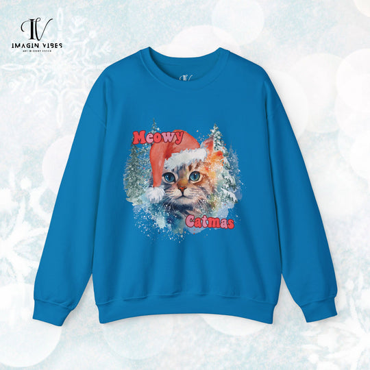 Meowy Catmas: Watercolor Cat Christmas Sweatshirt