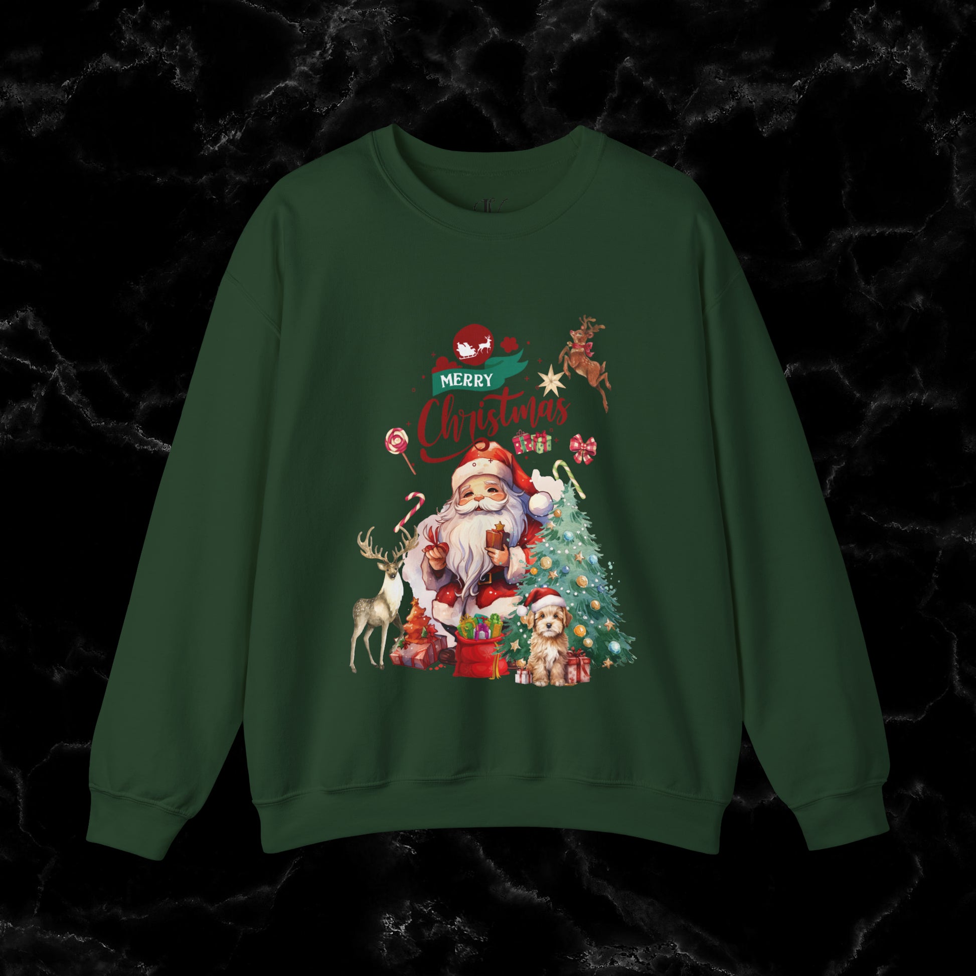 Merry Christmas Sweatshirt | Christmas Shirt - Matching Christmas Shirt - Santa Claus Merry Christmas Sweatshirt - Holiday Gift - Christmas Gift Sweatshirt S Forest Green 