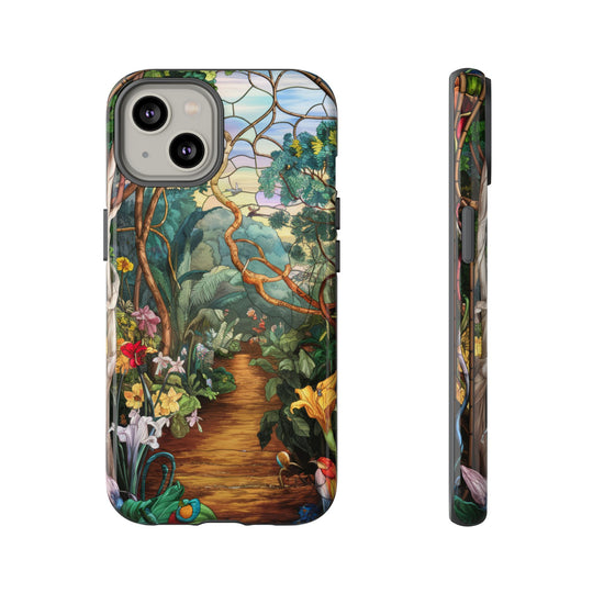 Phone Case - Stained Glass Garden Scene Phone Case Printify iPhone 14 Glossy