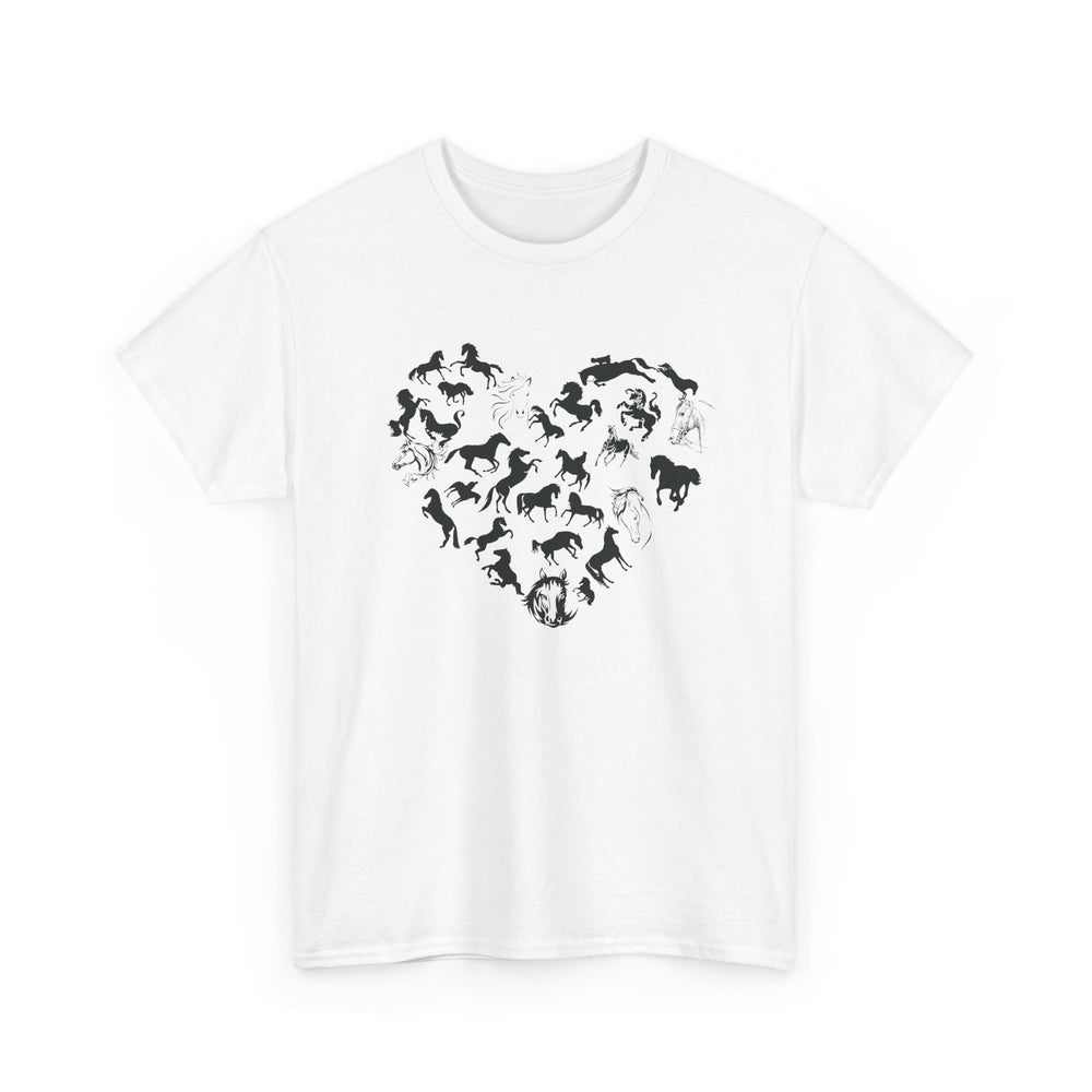 Horse Heart Tee - Playful and Whimsical Unisex Heavy Cotton Shirt T-Shirt Printify White S