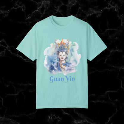 Quan Yin Spiritual Tee - Goddess of Compassion, Unisex Garment-Dyed T-shirt, Goddess of Mercy T-Shirt Chalky Mint S 